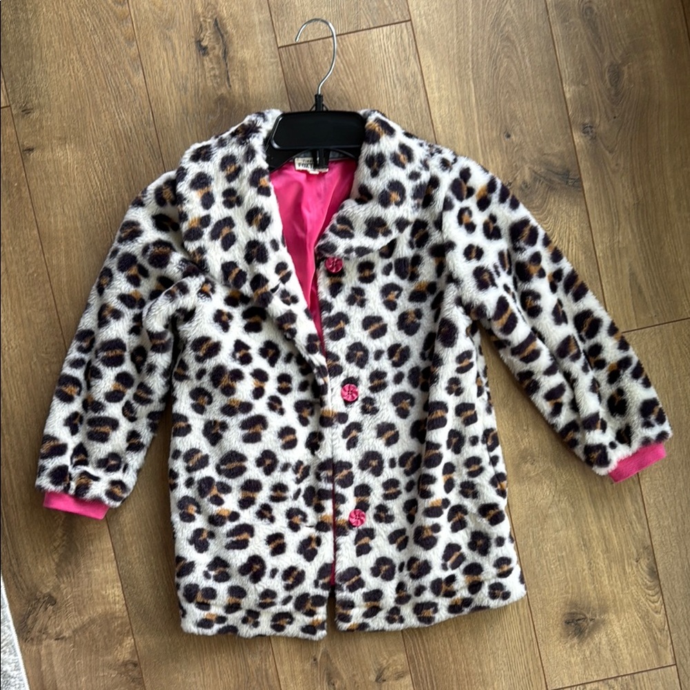 Brown and Pink Pea Coat with Faux Fur Texture